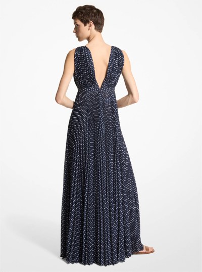 Polka Dot Georgette Pleated Gown in Midnight Optic White | Michael Kors