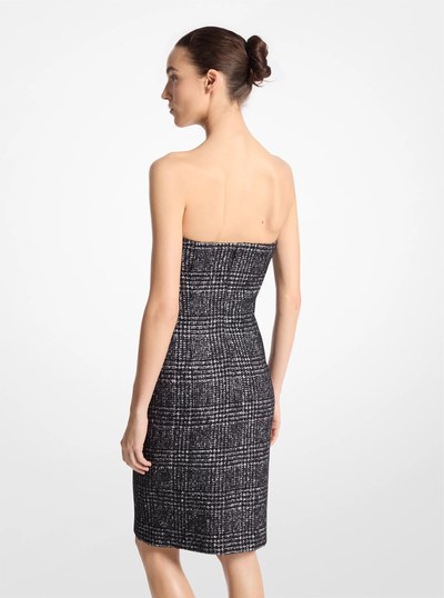 Glen Plaid Wool Blend Tweed Strapless Dress in BLACK/WHITE | Michael Kors