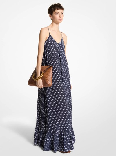 Polka Dot Organic Silk Crepe De Chine Slip Dress in Midnight Optic White | Michael Kors