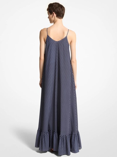 Polka Dot Organic Silk Crepe De Chine Slip Dress in Midnight Optic White | Michael Kors