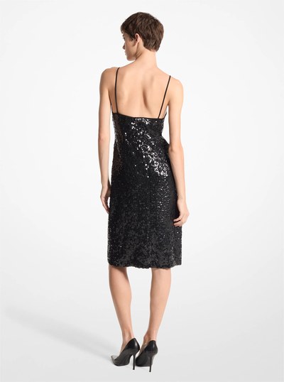 Hand-Embroidered Sequin Silk Georgette Slip Dress in BLACK | Michael Kors