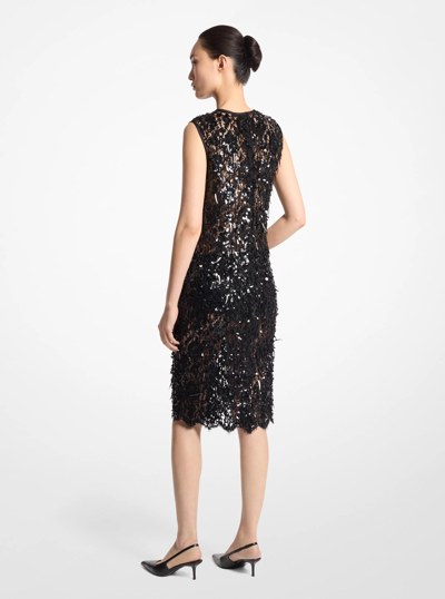 Hand-Embroidered Sequin Floral Lace Sheath Dress in BLACK | Michael Kors