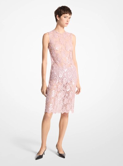 Hand-Embroidered Sequin Floral Lace Shift Dress in BLUSH | Michael Kors