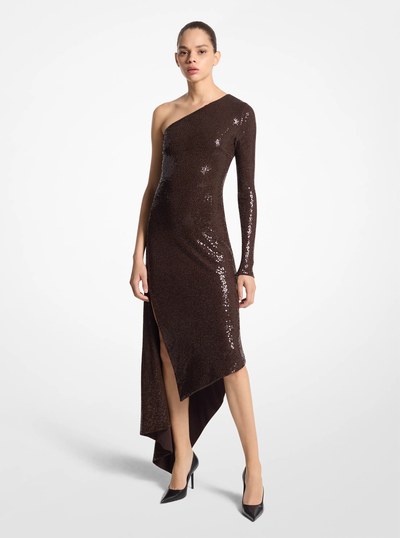 Sequined Stretch Matte Jersey Gown in CHOCOLATE | Michael Kors