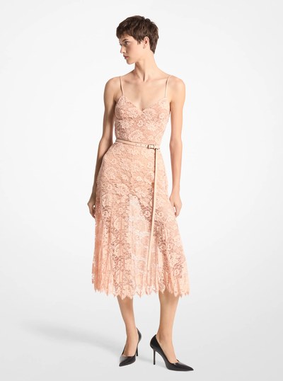 Crushed Floral Lace Slip Dress in SHELL | Michael Kors