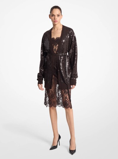 Sequined Cashmere Cardigan in CHOCOLATE | Michael Kors