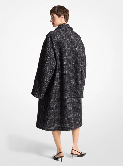 Glen Plaid Silk and Wool Melton Balmacaan in BLACK/WHITE | Michael Kors