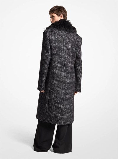 Glen Plaid Silk-Wool Melton and Knitted Mohair Chesterfield Coat in BLACK/WHITE | Michael Kors