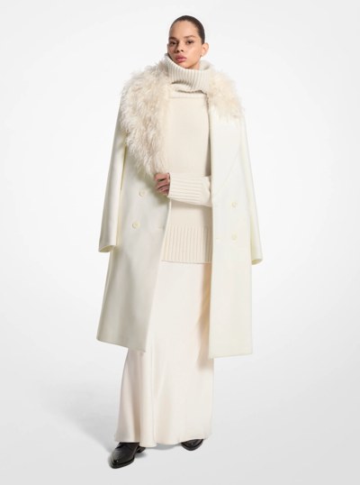 Wool Melton and Mohair Double-Breasted Coat in IVORY | Michael Kors