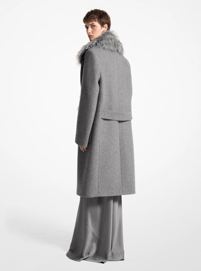 Wool Melton and Faux Fur Double-Breasted Coat in BANKER GREY | Michael Kors
