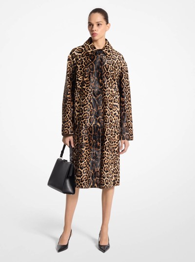 Jaguar Print Calf Hair Balmacaan in CAPPUCCINO | Michael Kors