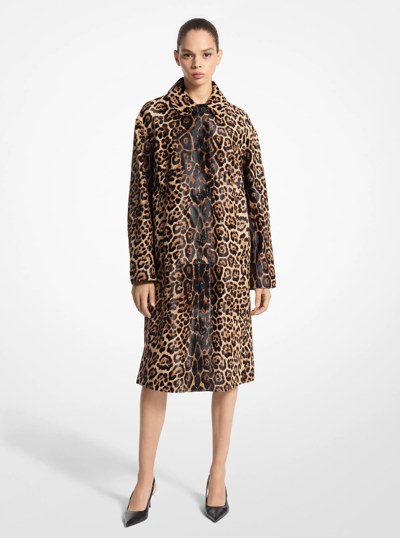 Jaguar Print Calf Hair Balmacaan in CAPPUCCINO | Michael Kors