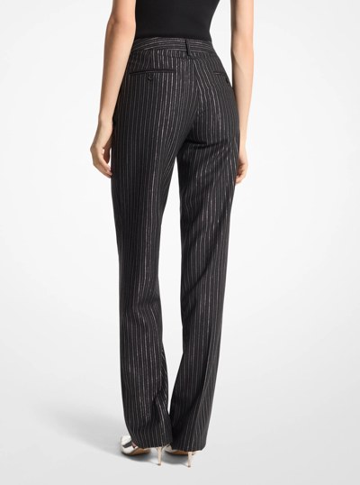 Carolyn Metallic Pinstripe Stretch Wool Trousers in BLACK/SILVER | Michael Kors