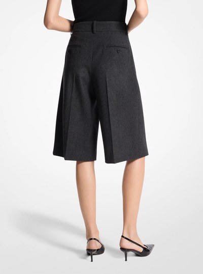 Stretch Wool Flannel Pleated Shorts in CHARCOAL | Michael Kors