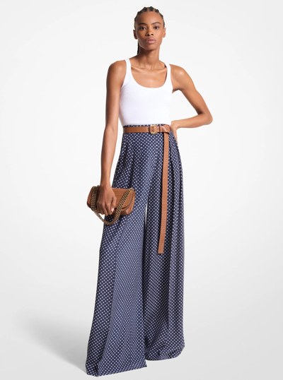 Polka Dot Silk Crepe De Chine Palazzo Pants in Midnight Optic White | Michael Kors