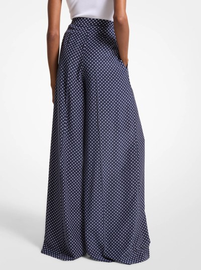 Polka Dot Silk Crepe De Chine Palazzo Pants in Midnight Optic White | Michael Kors