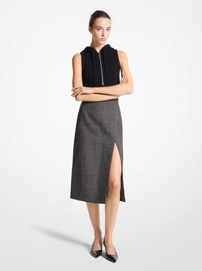 Jasp&eacute; Tweed Slit Skirt in BLACK/WHITE | Michael Kors