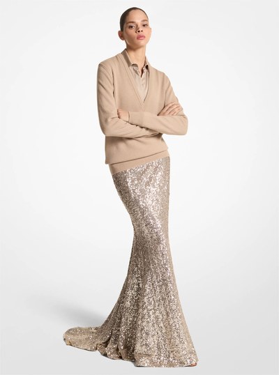 Sequin Embroidered Stretch Tulle Fishtail Skirt