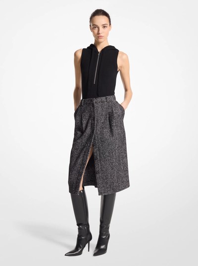 Herringbone Wool Blend Tweed Skirt in BLACK/WHITE | Michael Kors
