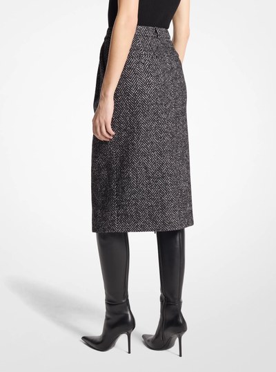 Herringbone Wool Blend Tweed Skirt in BLACK/WHITE | Michael Kors