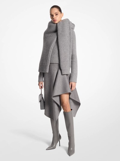 Double Faced Wool Cascade Skirt in BANKER GREY | Michael Kors