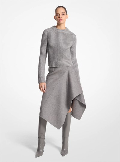 Double Faced Wool Cascade Skirt in BANKER GREY | Michael Kors