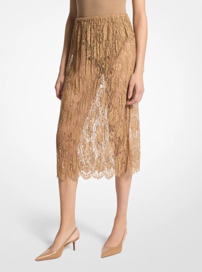 Crushed Floral Lace Slip Skirt in CAPPUCCINO | Michael Kors