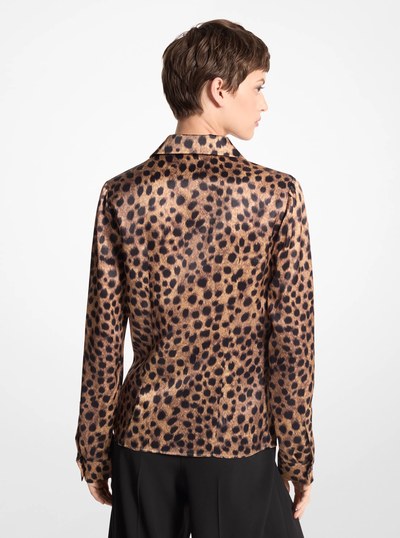 Hansen Cheetah Silk Charmeuse Shirt in CAPPUCCINO | Michael Kors