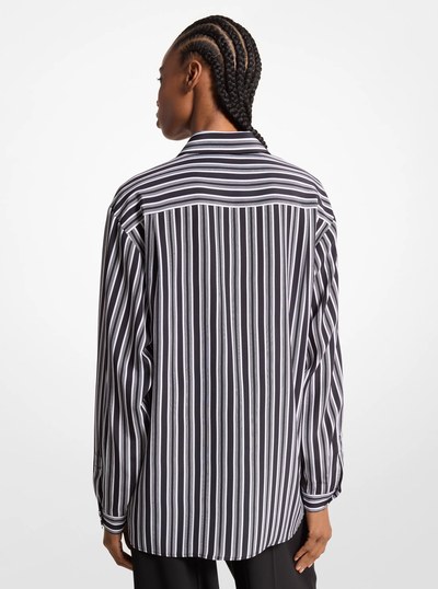 Striped Silk Crepe De Chine Boyfriend Shirt in BLACK/WHITE | Michael Kors