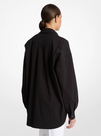 Stretch Cotton Poplin Oversized Shirt in BLACK | Michael Kors