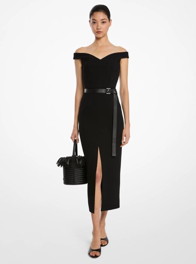 Stretch Boucl&eacute; Crepe Off-The-Shoulder Sheath Dress in BLACK | Michael Kors