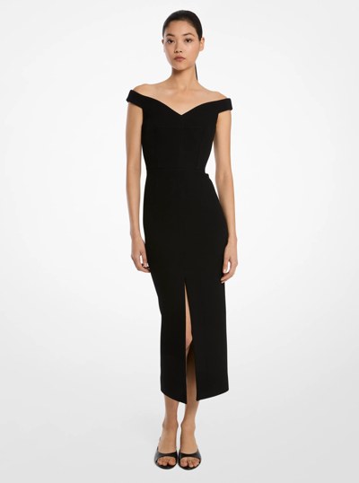 Stretch Boucl&eacute; Crepe Off-The-Shoulder Sheath Dress in BLACK | Michael Kors