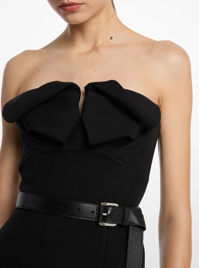 Wool Gabardine Origami Strapless Sheath Dress in BLACK | Michael Kors