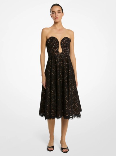 Corded Floral Lace Bustier Dress in BLACK | Michael Kors