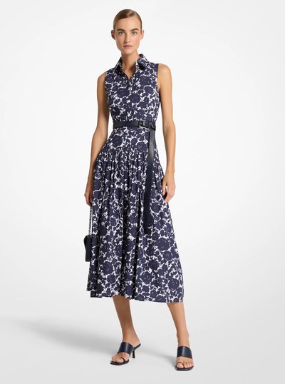 Floral Cotton Poplin Drop-Waist Shirtdress in MARIT/OP WHT | Michael Kors