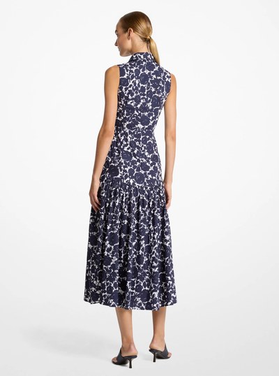 Floral Cotton Poplin Drop-Waist Shirtdress in MARIT/OP WHT | Michael Kors