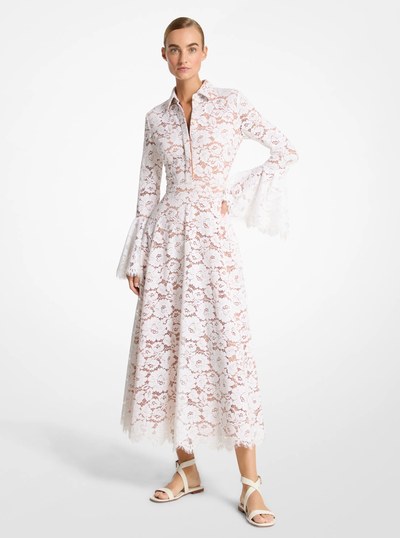 Floral Lace Bracelet-Sleeve Shirtdress in OPTIC WHITE | Michael Kors