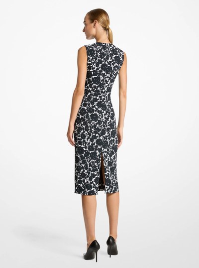 Vestido recto de cady el&aacute;stico floral in NEGRO/BLANCO | Michael Kors