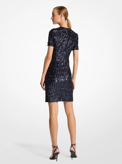 Sequined Short-Sleeve Crewneck Dress in MARITIME | Michael Kors