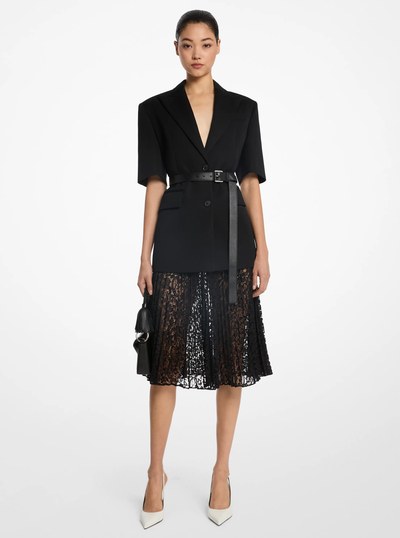 Cotton Blend Short-Sleeve Jacket in BLACK | Michael Kors