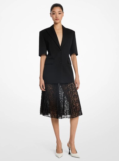 Cotton Blend Short-Sleeve Jacket in BLACK | Michael Kors