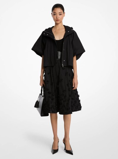 Crushed Cotton Gabardine Cropped Anorak in BLACK | Michael Kors
