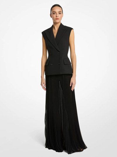 Crepe Sabl&eacute; Sleeveless Jacket in BLACK | Michael Kors