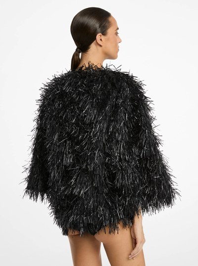 Hand-Embroidered Fringe Chubby Jacket in BLACK | Michael Kors