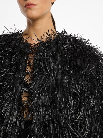 Hand-Embroidered Fringe Chubby Jacket in BLACK | Michael Kors