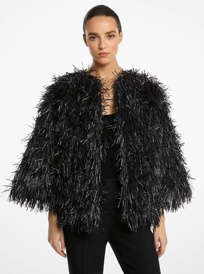 Hand-Embroidered Fringe Chubby Jacket in BLACK | Michael Kors