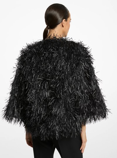 Hand-Embroidered Fringe Chubby Jacket in BLACK | Michael Kors
