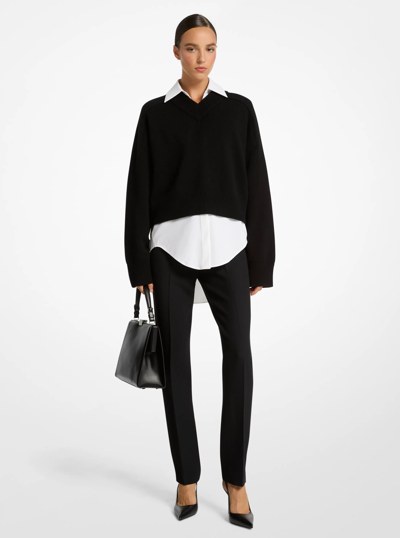 Cashmere Varsity Sweater in BLACK | Michael Kors