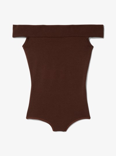 Wool Blend Off-The-Shoulder Bodysuit in JAVA | Michael Kors