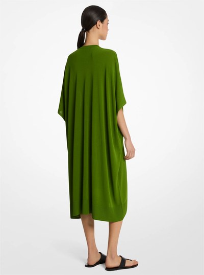 Stretch Viscose V-Neck Caftan in PALM GREEN | Michael Kors